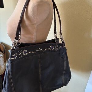 Coach Black Leather Shoulder Bag with Embellishments